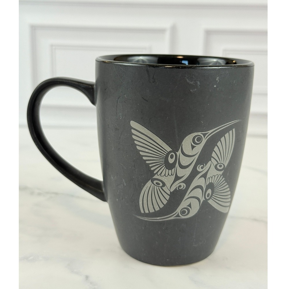 Native Northwest Etched Matte Black Ceramic Hummingbird Mug "The Offering"